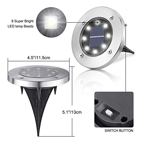LYHOPE Solar Ground Lights Outdoor, 16 Pack 8 LED Solar Disk Lights Waterproof Garden In-ground Pathway Light Landscape Lighting for Lawn,Yard,Deck,Patio,Walkway (White) - color: White, size: 16 Pack