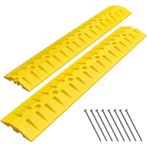 Electriduct 9 Foot Speed Bump HDPE Polyethylene Traffic Hump Vehicle Cable Ramp Cord Cover Hose Protector Includes Asphalt Mounting Hardware Safety Yellow (2 Pack), Length 216" - size: 9FT (2x)