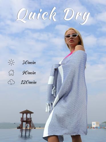 cabanana Turkish Beach Towel Oversized - 40"x70" Quick Dry Sand Free Thin Beach Towels for Adults,Extra Large Cotton Lightweigh Travel Towel for Beach Accessories (Diamond Blue) - color: Diamond Blue