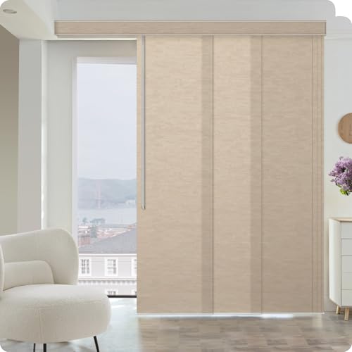 Graywind Manual Sliding Panels Light Filtering Privacy Panel Track Blinds Wand Control Window Blinds for Patio Sliding Glass Door Large Windows Width Up to 153", Custom Size (Jacquard Coffee) - color: Dimout Jacquard Coffee