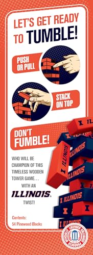 MasterPieces NCAA Illinois Fighting Illini Tumble Tower - Real Wood Blocks, Merchandise - style: Illinois Fighting Illini