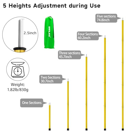 SAN LIKE Aluminum Tent Poles for Tarp & Awnings - 75in Adjustable, Collapsible Poles - 2 Sets (5 Sections) - color: Yellow-5 Sections