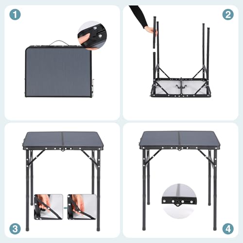 REDCAMP Small Camping Table 2ft, Portable Aluminum Folding Table Adjustable Height Lightweight for Picnic Beach Outdoor Indoor, Gray - size: Rectangle 2ft(24"x16")