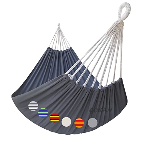 GOCAN Hammock Outdoor 2 People 220x150cm Total Length 330cm Load 300kg Canvas Cotton Hammock for Garden Indoor Children Balcony Dark Gray XXL - color: Darkgrey, size: XX-Large