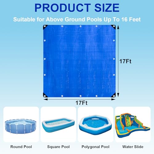 succulentlovers 17FT Double Sided Pool Floor Mat - Square Pool Liner Pool Pads for Above Ground Pool Heavy Duty Swimming Pool Tarps Ground Cloth for Preventing Punctures & Extending Liner's Life
