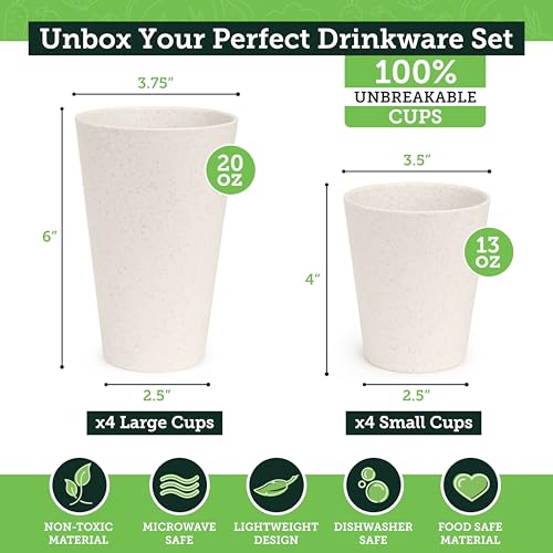 Grow Forward Premium Wheat Straw Cups - 13 & 20 oz Unbreakable BPA Free Hard Plastic Cups - Reusable Lightweight Plastic Drinking Glasses for Kitchen, Outdoor, Water, Camping, RV - Sahara - color: Sahara Beige, size: 13/20oz