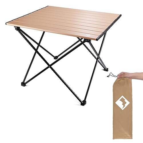 VILLEY Portable Camping Side Table, Ultralight Aluminum Folding Beach Table with Carry Bag for Outdoor Cooking, Picnic, Camp, Boat, Travel - color: Gold, size: Large 24'', style: Regular