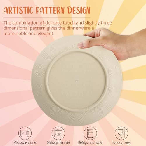 Dinnerware Sets 40 PCS Wheat Straw Plates and Bowls Sets With Cups Service for 8 Microwave Safe Dishes for Kitchen Lightweight Dish Set for RV Outdoor Activities Travel - Beige Colors - color: Beige, size: 40 PCS