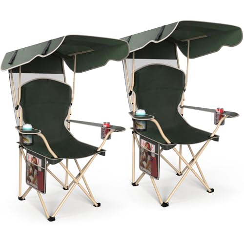 VTOY Portable Camping Chair with Canopy - Folding Chair with Canopy, Durable 600D Oxford Canopy Chair for Camping, Beach, Picnics, Fishing & Sports - color: 2pack Olive Green