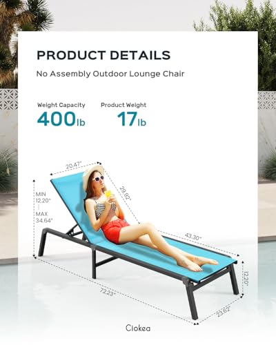 Ciokea Aluminum Foldable Lounge Chairs Set of 2 with 1 Outdoor Aluminum Side Table ，Perfect Match ，Suitable for Courtyard, Balcony, Lawn and Other Scenes，Lake Blue - color: Lake Blue, size: 2 Chairs + 1 Side Table (3pcs)
