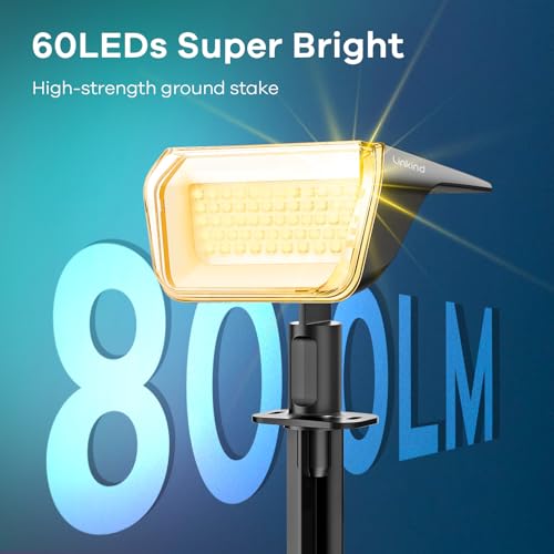 Linkind Solar Spot Lights Outdoor Waterproof IP67, 60 LED Solar Flood Lights 30% High Conversion Landscape Lighting for Garden Yard Pathway (6 Pack, Warm White) - color: Warm White, size: 6 Pack