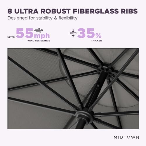 Midtown Umbrellas – The Swilt 8 Ft Patio Umbrellas with 360° Swivel & Tilt Mechanism, 8 Fiberglass Ribs & Terylast Polyester Fabric for Backyard, Deck, Pool & Cafes - Charcoal Canopy, Black Pole - color: Terylast Charcoal, size: 8 Feet
