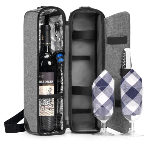 ALLCAMP Wine Bag - Insulated Cooler Bag with Wine Glasses, Bottle Opener & Wine Accessories for Wine Lovers - Portable Wine Gift Bag for Travel, Picnics, and Gift Ideas(Gray) - color: Lead Gray, size: 1 Bottle