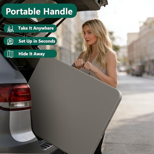 Folding Table 72" x 30" - Heavy Duty Plastic Table with Handle, Foldable&Portable, Fold-in-Half Utility Tables for Outdoor, Dining, Wedding, Events, Indoor, Picnic, Camping, Party, Khaki - color: Khaki, size: 72in x 30in