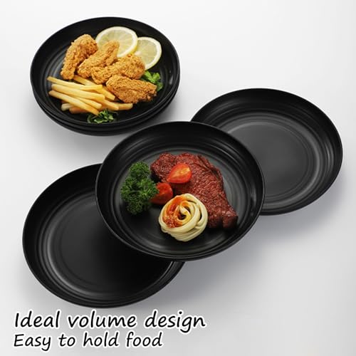 Wheat Straw Deep Dinner Plates Set of 4, Unbreakable Reusable Plates, Microwave & Dishwasher Safe, BPA Free Salad Plates for Kitchen, Daily Use & Parties (Black) - color: Black
