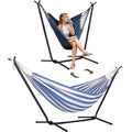 SUNCREAT 2-in-1 Convertible Free Standing Hammock with Stand Included, Camping Backyard Hammock with Stand, Patented, Blue & White Stripe - color: A-blue & White Stripe