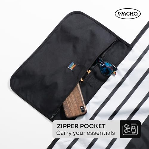 Wacho Beach Blanket Waterproof Sandproof and Picnic Blanket - Large Outdoor Blanket for Camping, Beach & Travel - Foldable Picnic Mat with Carry Bag - Beach Essentials – Black & White - color: Black and White