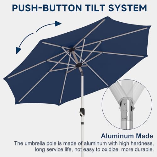 10FT 3-Tier Aluminum Outdoor Patio Umbrella, Fade-Resistant Market Umbrella with Push Button Tilt Function, 8 Sturdy All-Aluminum Ribs for Gardens, Patios, Backyards & Pools - color: Navy Blue, size: 10FT-3Tier (Aluminum Umbrella)