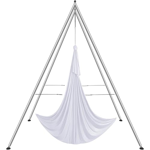 VEVOR Yoga Stand Frame, Max 441-551 lbs Load Swing Stand, Triangular Structure Aerial Rig, Aerial Silk Stands with Yoga Hammock, Standard & Height-Adjustable Version - color: White, style: Standard Version