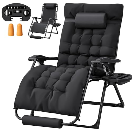 Homall Oversized Zero Gravity Chair, 32In Recliner Lounge Chair with Removable Soft Cushion and Cup Holder, Adjustable Anti Gravity Chair Folding Patio Chairs Padded for Indoor and Outdoor (Black) - color: Black, size: 1 Set