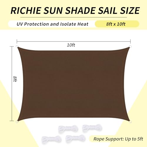 RICHIE Upgrade 8'x10' Sun Shade Sail Rectangle Canopy, Water Resistant & UV Block Sunshade for Outdoor Patio Lawn Beach Garden Carport Backyard Deck Pergola, Brown - color: Brown, size: 8'x10', style: Rectangle