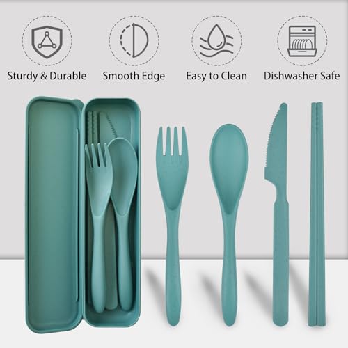 Reusable Utensils Set with Case, 4 Sets Portable Travel Cutlery Set, Wheat Straw Flatware Sets for Kids Adults, Camping Eating Utensils Sets for Daily Use or Outdoor