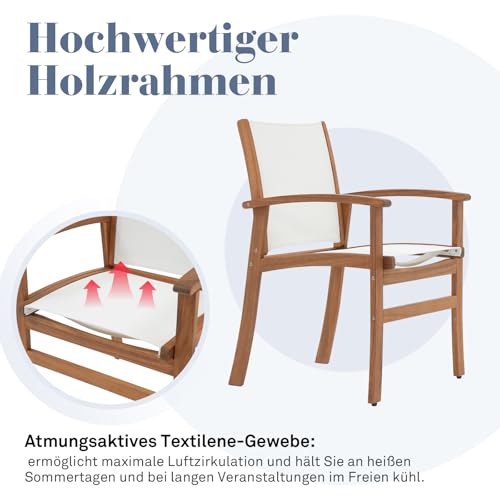 OC Orange-Casual Patio Furniture Set, Acacia Wood Patio Dining Set for 6-8, Outdoor Expandable Table and Chairs Set with Umbrella Hole and Breathable Textilene Fabric for Garden (White, 5 Pieces) - color: White, size: 5 Pieces