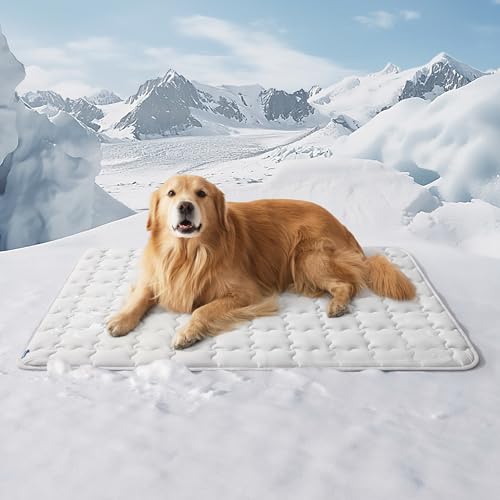 Bedsure Cooling Dog Mat Extra Large, Q-Max>0.5 XXLThin Breathable Cold Crate Pad for Pet, Portable Washable Kennel Bed for Summer Active Dog with Chill Soothing Fabric to Rapid Cooling, 48x30, Grey - color: Pearl Grey, size: 48" x 30" (XXL)