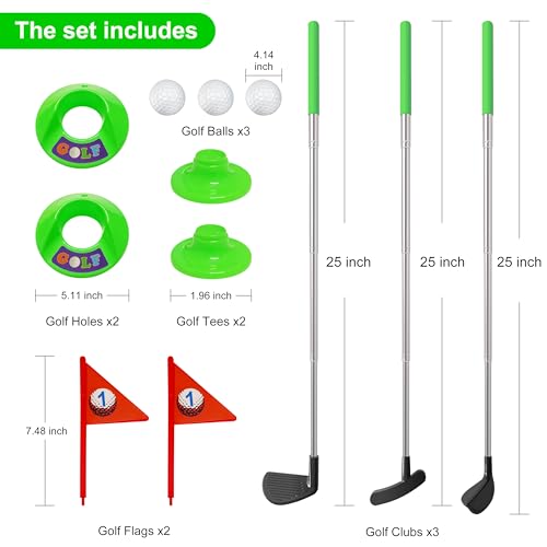 Kids Golf Clubs Set, Retractable Toy Golf Clubs for Toddlers,3 Clubs with Practice Balls, Putting Cups and Flag Poles,Mini Golf Set for Children Age 2 3 4 5 Years Old-Right Hand