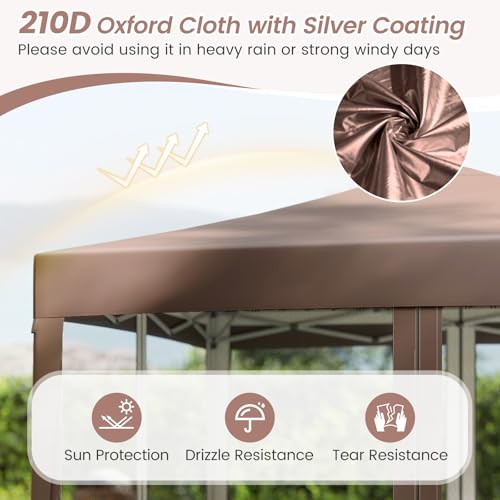 Tangkula 10x10 Ft Pop Up Canopy with Netting, Easy Up Outdoor Tent with Mesh Sidewalls, Carrying Bag, Adjustable Height, Portable Canopy Tent for Parties Events Camping Travel - color: Brown