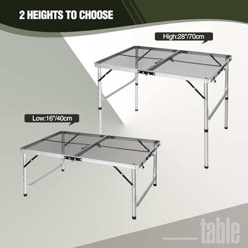 REDCAMP 36x24 Folding Grill Table for Outside, Lightweight Portable Metal Aluminum Outdoor Grill Table with Adjustable Height Legs, Great for Camping Picnic Cooking BBQ, Silver 3ft - color: Silver, size: 36"x24"