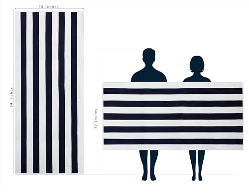COTTON CRAFT Oversized Beach Towels - Set of 2 - XXL 35x84 The Big Kahuna 7 Foot Extra Large Beach Blanket Towel - Big & Tall - Huge 100% Cotton Velour Soft Luxury Pool Bath Towel - Cabana Stripe Navy - color: Cabana Stripe - Navy, size: 2 Pack - 35x84