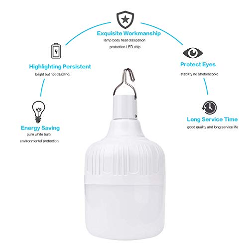 Camping Lantern LETOUR Dimmable 8800mAh LED Light Bulb 5 Lighting Modes Rechargeable Hanging Tent Light 5000 Lumen Portable Emergency Lantern Power Failure Emergency Survival Kits Snowstorm