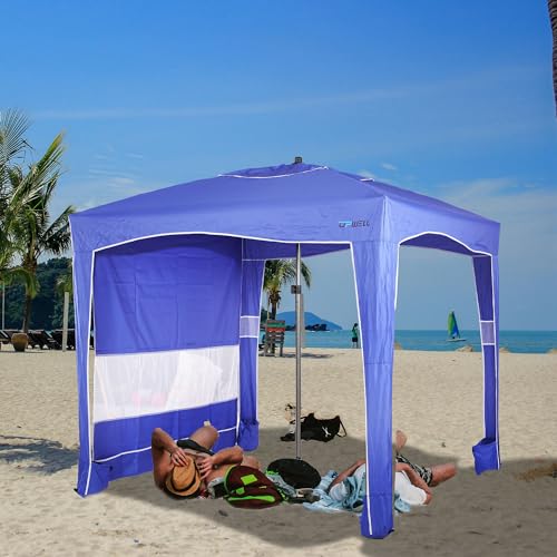 UPWELL Beach Tent Easy Set Up Canopy Sun Shelter Shade with UPF 50+UV Protection Portable Beach Umbrella Outdoor Sunwall with Sand Pockets for Fishing Backyard Camping (Blue) - color: Mediterranean