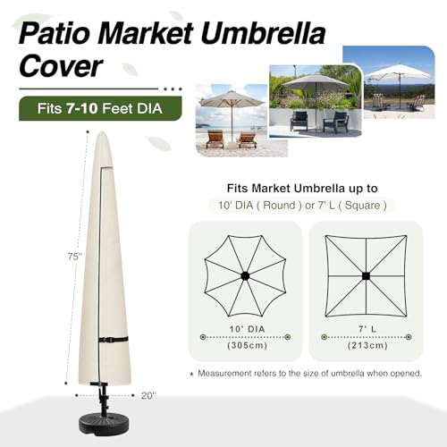 Porch Shield Patio Umbrella Cover - Outdoor Waterproof Garden Market Parasol Covers Fits Market Umbrella 7-10 Feet, Beige - color: Beige, size: Fits Market Umbrella 7-10 Feet DIA