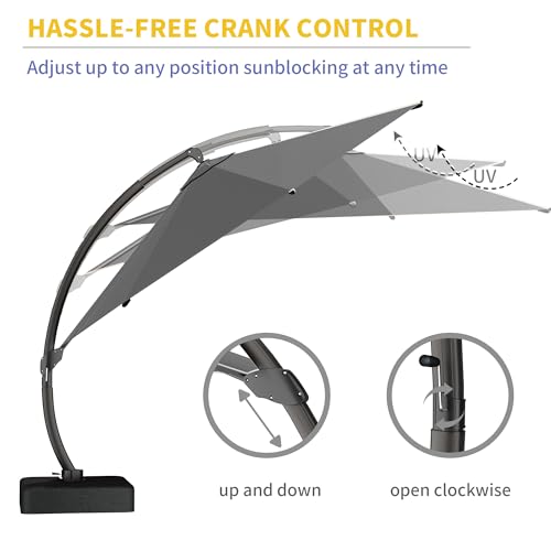 Kingdura 11ft Offset Cantilever Patio Umbrella with Base Included, Large Round Aluminum Outdoor Umbrella, 360° Rotation & Infinite Tilt, Heavy Duty Frame for Deck Pool Backyard, Grey - color: Grey, size: 11 FT
