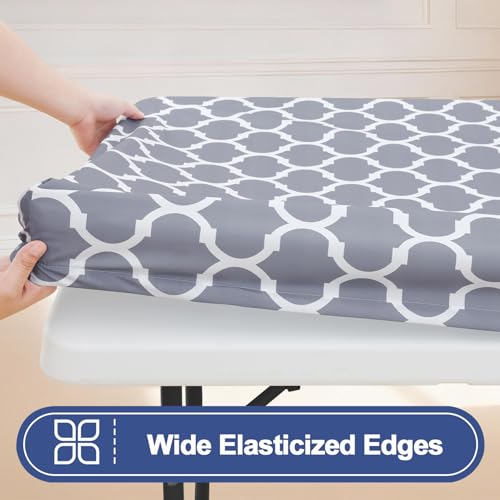 Smiry 2 Pack Rectangle Table Cloth 4 Foot, Waterproof Elastic Fitted Tablecloths, Windproof Washable Polyester Table Cover for Picnic, Camping, Outdoor (Grey, 30"x48") - color: Grey, size: 30"x48"