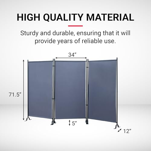 Proman Products - Galaxy Section Divider, Water Repellent Fabric Room Divider with Black Powder Coated Metal Frame for Indoors or Outdoors (Grey) - color: Grey, size: 3 Panel