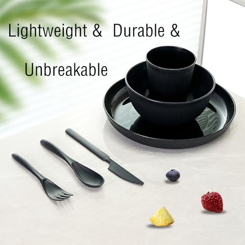 DAPIPIK 36 Pcs Lightweight Black Wheat Straw Dinnerware Set - Unbreakable Dishes for Kitchen & Camping | Microwave Dishwasher Safe - color: Black