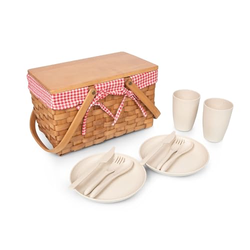 PICNIC TIME Piccola Picnic Basket, Picnic Basket, Wicker Basket, (Red & White Gingham)