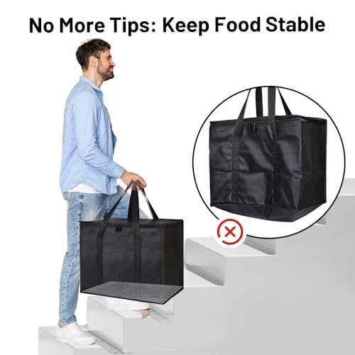 Bodaon 2-Pack Insulated Food Delivery Bag With Hard Bottom, XL Cooler Bags, Rideshare Delivery Bag, grocery bags Cold/Hot Styrofoam Carrier for Travel/Shopping/Catering/Car
