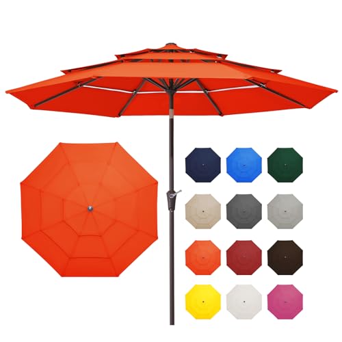 JEAREY 9FT 3 Tier Patio Umbrella Outdoor Market Umbrella Table Umbrellas with 8 Ribs 1.5 Pole Push Button Tilt and Crank UV Protection for Garden,Orange - color: Orange