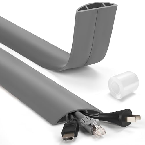 4ft Cord Cover for Wires on Floor, Grey Extension Cable Management, Hide Electrical Hider Protector, Cable Cavity: 0.78" W x 0.32" H - color: Grey, size: Large-4ft