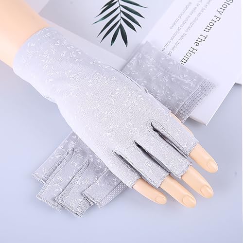 Lightweight Summer Fingerless Gloves Men Women UV Sun Protection Driving Cotton Gloves Nonslip Touchscreen Mittens - color: 2pairs-gray+floral Black