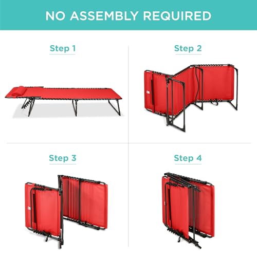 Best Choice Products Patio Chaise Lounge Chair, Portable Outdoor Folding Recliner for Lawn, w/ 8 Positions, Handles, 300lb Capacity - Red - color: Red