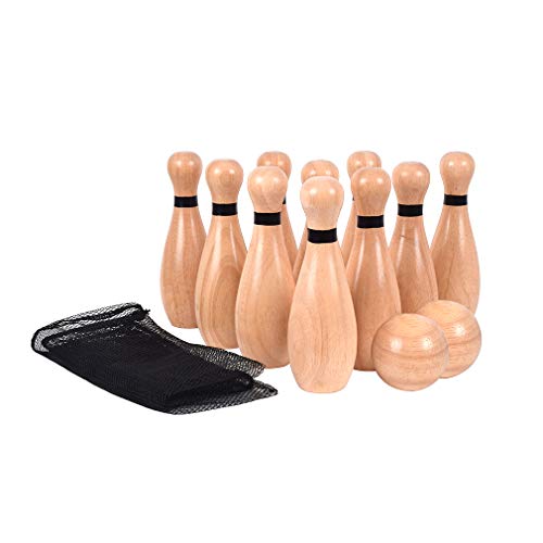 Long game NI-ROU Outdoor Giant Lawn Bowling Games Rubber Wooden Lawn Set Fun Sports Games Outside or Indoor for Family Adults and Kids Backyard Skittles Carrying Bag with 10 Pins and 2 Balls