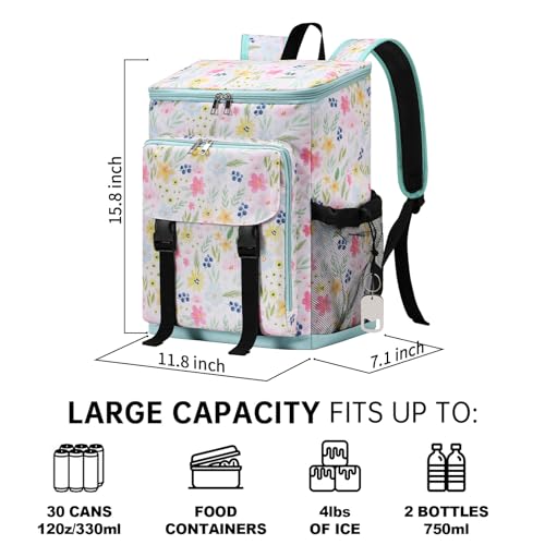 DYSHAYEN Cooler Backpack,Lightweight Backpack Cooler Insulated Leak Proof,30 Cans Soft Cooler Bag for Beach,Camping,Beach,Picnic,Lunch - color: Flower