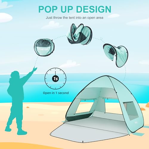 TOBTOS UPF 50+ Pop Up Beach Tent, Easy Set Up Beach Umbrella, Sun Shelter for 2-3 People UV Protection Portable Sunshade, Baby Canopy Cabana, Lightweight with Carry Bag - style: Mint Green for 3-4 Person