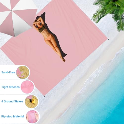Beach Blanket Waterproof Sandproof Oversized Lightweight 78''×110'' 1-7 Adults Blanket Beach Large Picnic Mat for Travel Camping Hiking Picnic - color: Pink, size: 78''x110''