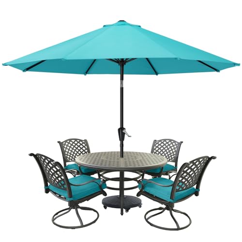 MASTERCANOPY 10FT Patio Umbrella with Push Button Tilt and Crank, Outdoor Market Umbrella with 8 Sturdy Ribs, UV Protection & Waterproof for Garden, Deck, Backyard, Pool (Turquoise) - color: turquoise, size: 10ft